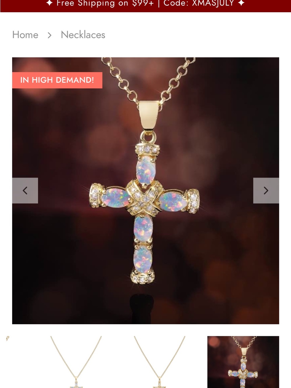 Gold Opal Spirit Cross Pendant Necklace - Women Jewelry
